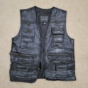 Italian Stone Leather Vest Size Large 13 Pockets! Bikercore Boho Moto Riding